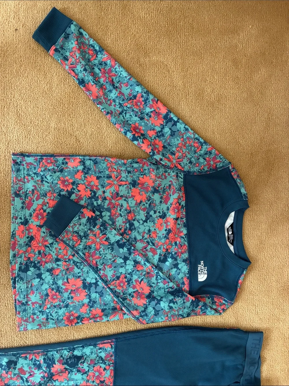 NWOT The North Face Teal and Coral Floral Kids' Thermal Set